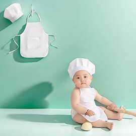 跨境货源新生婴儿短袖摄影服装宝宝艺术照儿童照相厨师造型衣服
