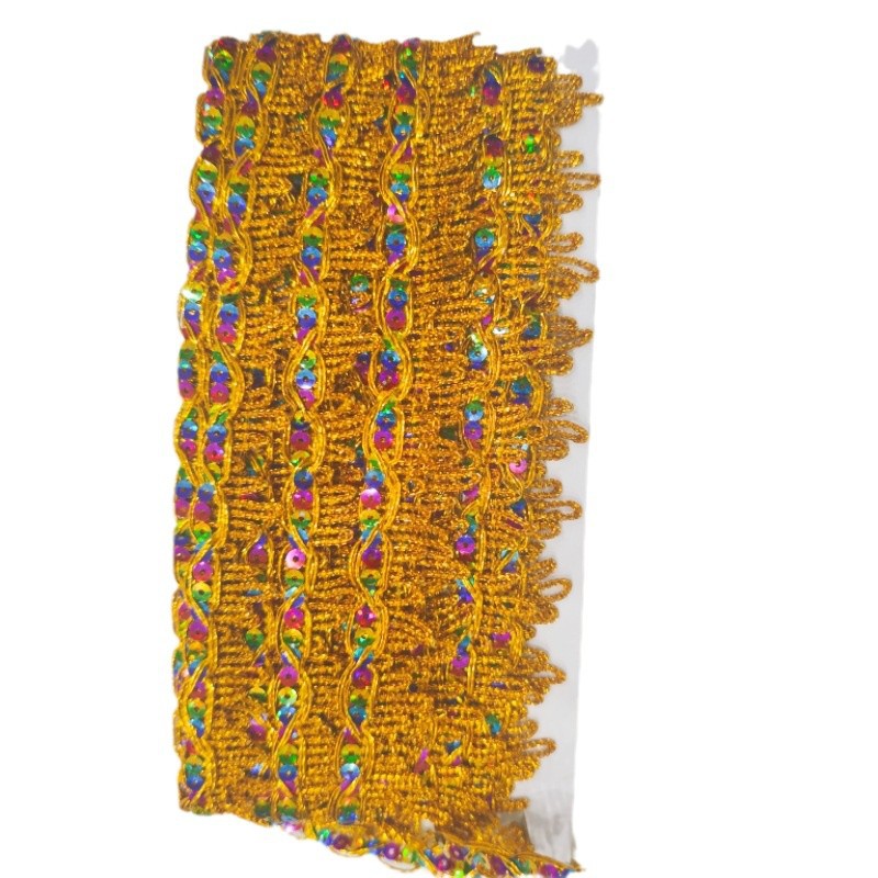 Pico de montaña Festival de mediados de otoño Pagoda plegable Pagoda de encaje superior de seda dorada colorida Triángulo Lentejuelas Estilo étnico Salón budista para mesa de encaje