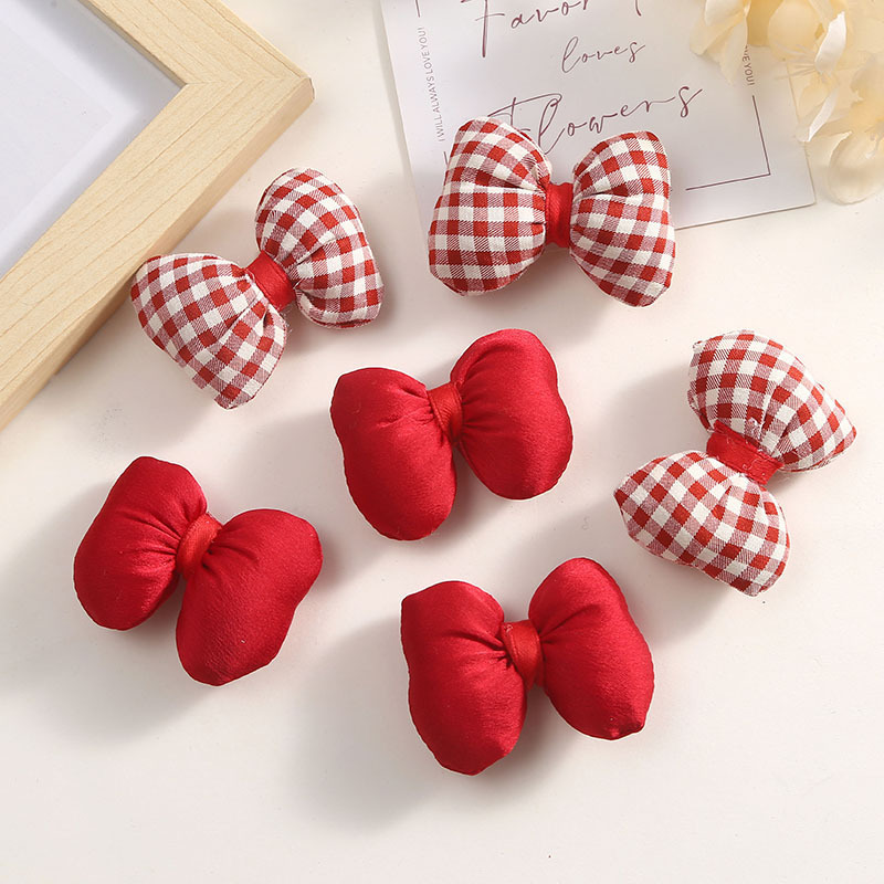Red New Year Fabric Plaid Cotton Bow DIY Headwear Clothing Mobile Phone Case Bag Accessories Accessories Batch