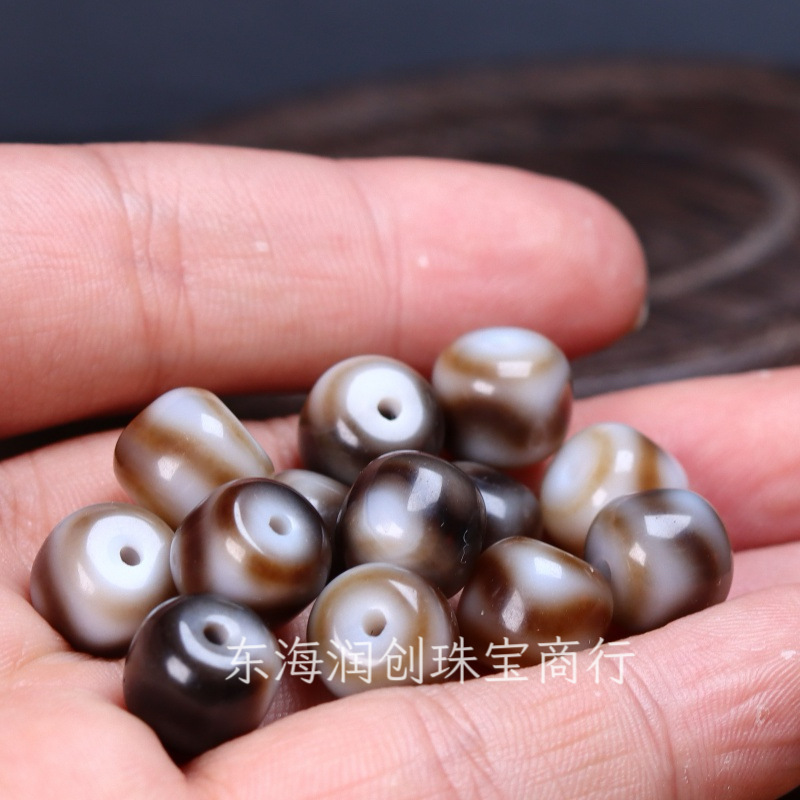 Natural Xizang-Style Tiger Tooth Dzi Agate Old Material Barrel Beads Accessories DIY Buddhist Bead Bracelet Necklace Pendant Spacer Beads