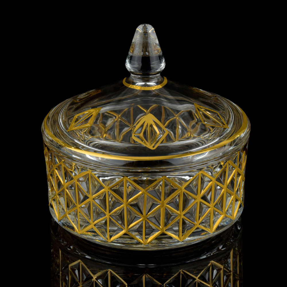 欧式水晶玻璃首饰盒装饰摆件 轻奢描金饰品收纳盒 炫丽首饰盒三层