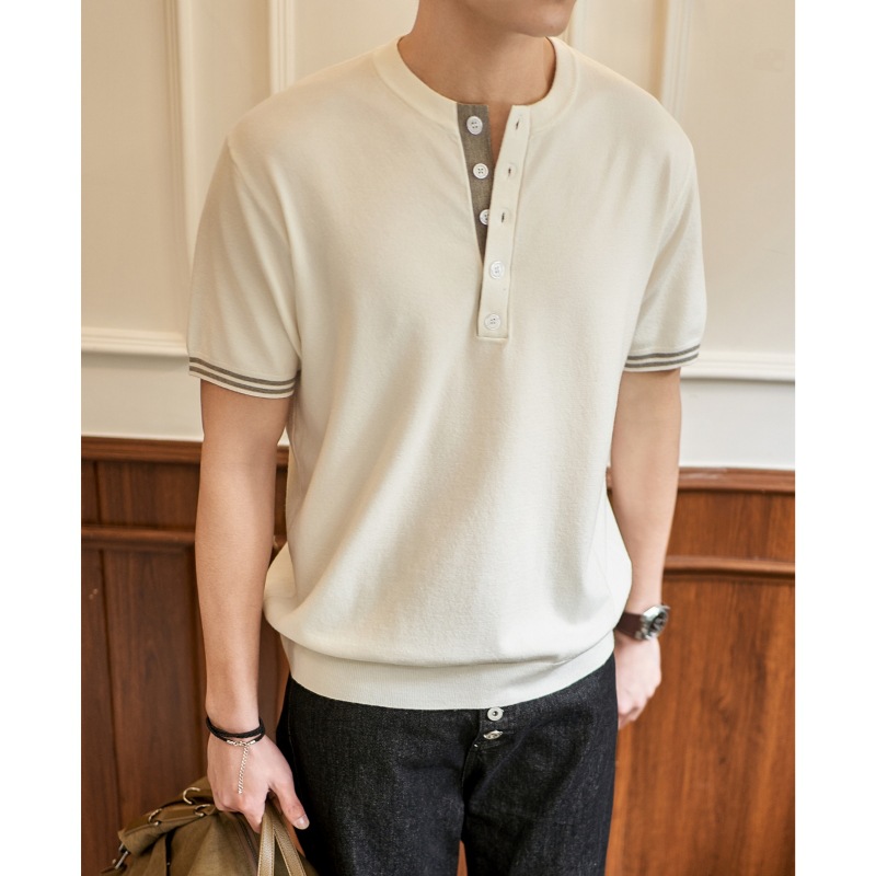 ZH8106-MW夏季百搭T恤休闲短款男装老钱风通勤针织短袖OLO衫，男装针织衫/毛衣，星座614