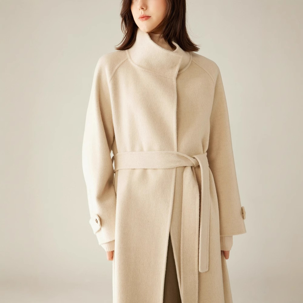 24 otoño e invierno nuevo estilo abrigo de lana de camello mujer de doble cara larga solapa abrigo de lana cálida sensación de lana de alta gama