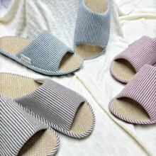 日系条纹良品拖鞋四季家居室内静音防滑不易沾灰亚麻透气吸汗布艺