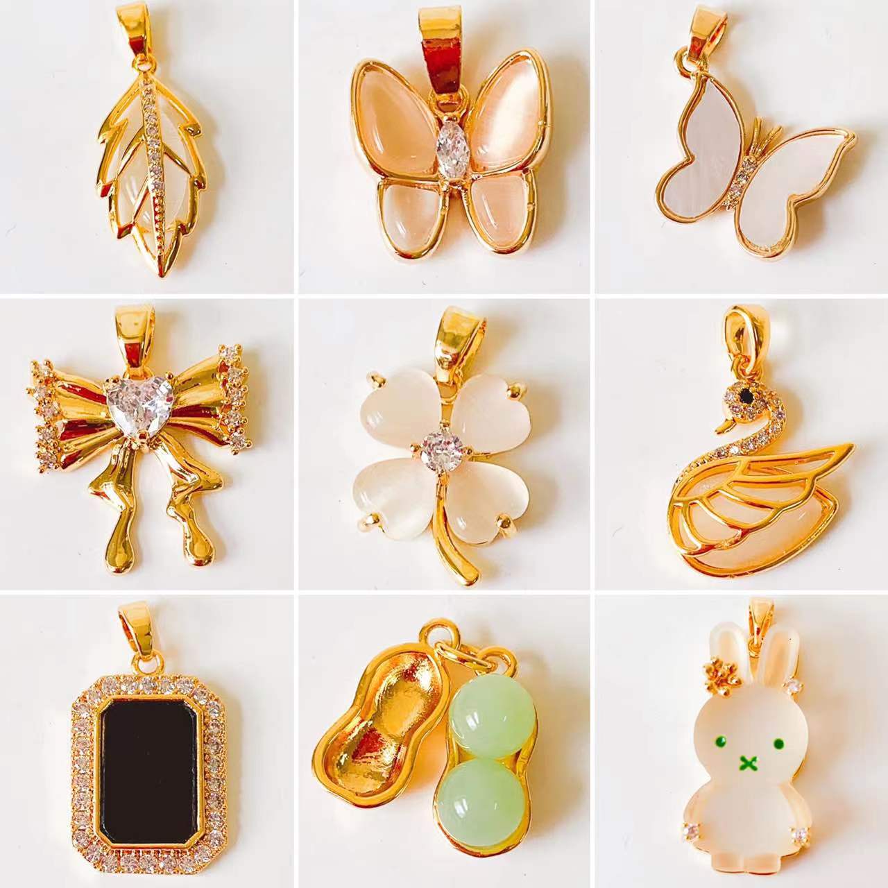 1 Piece Copper Artificial Pearls Cat's Eye Stone Zircon Geometric Charms Jewelry Accessories display picture 5