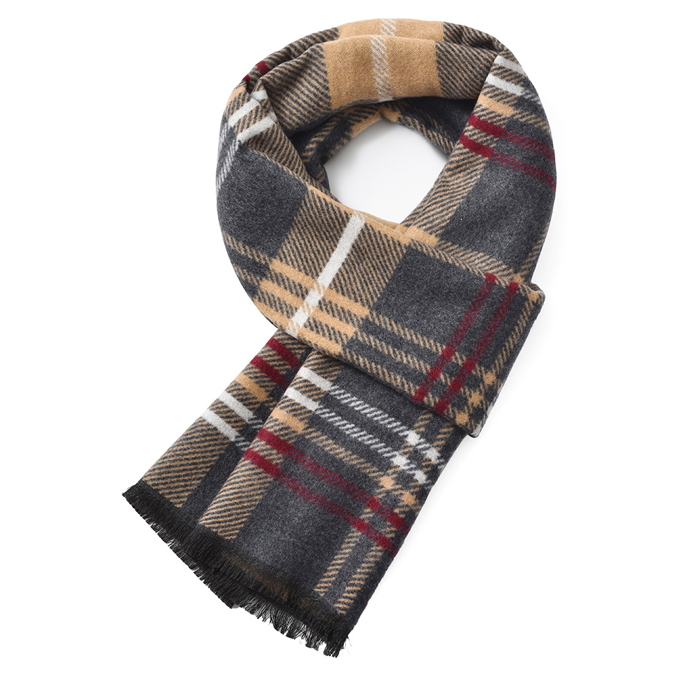 Wool Scarf Men's Autumn And Winter New Plaid Striped Versatile Simple Thickened Warm Scarf Korean Version Of High-end_voghion.com