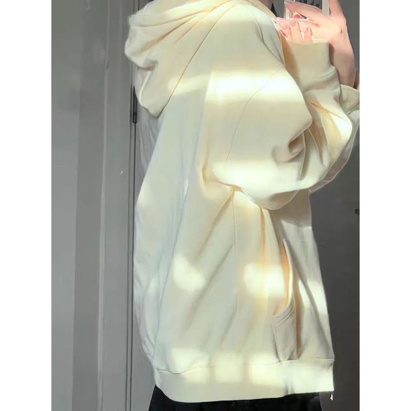 百搭春秋新款慵懒风连帽卫衣女冬加绒宽松情侣拉链开衫外套ins风|undefined