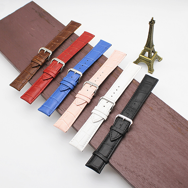 Factory direct supply soft calfskin watch strap retro crocodile pattern watch color pin buckle strap accessories
