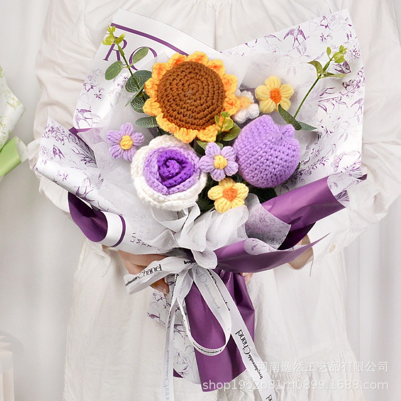 Productos transfronterizos acabados de lana tejido flores hechas a mano girasol trenzado regalos de vacaciones decoración flores falsas al por mayor