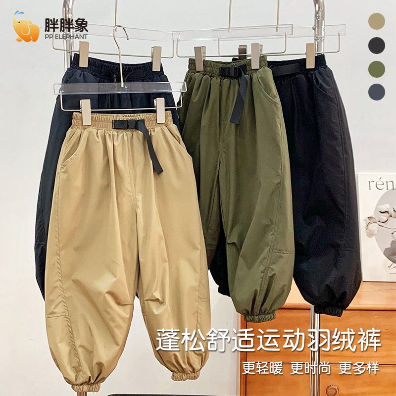 Nuevo invierno para niños y niñas, niños de mediana edad, ropa de ropa de plumas, leggings, pantalones cálidos para niños