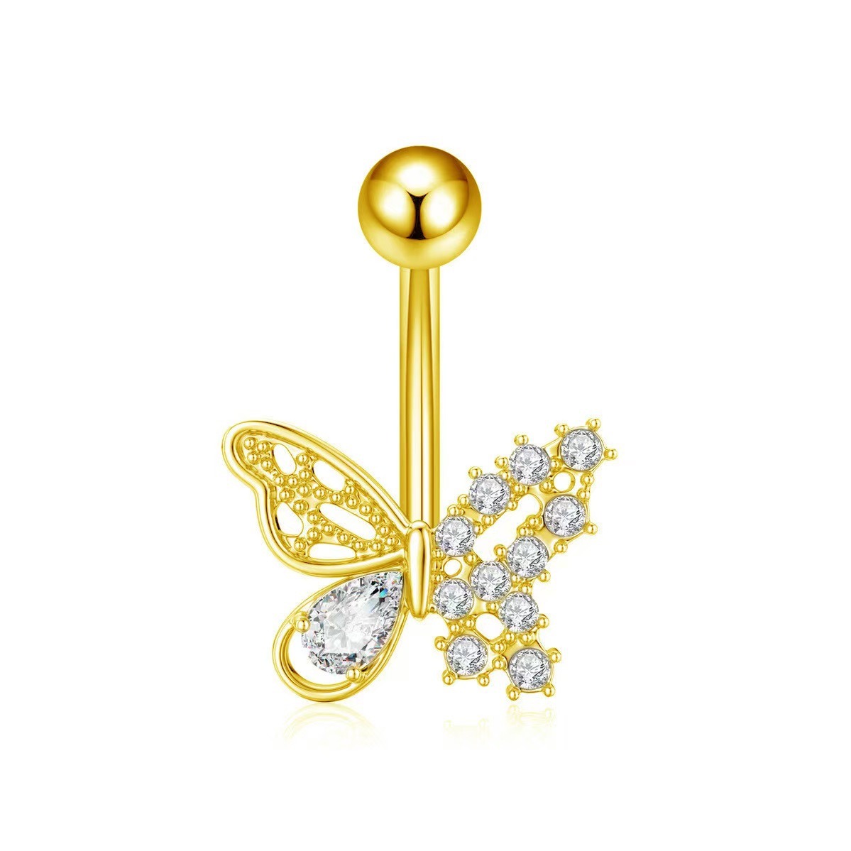 Heart Shaped Stainless Steel Zircon Belly Button Ring Dangle Navel Chain Butterfly Horseshoe Navel Jewelry 2025 Spring detail image 14