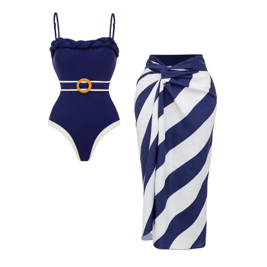Women's Clothing Fashion Sexy Slim Fit One Piece Swimsuit For Women With Nylon Belt Two Piece Swimsuit Set_ecoleips.com