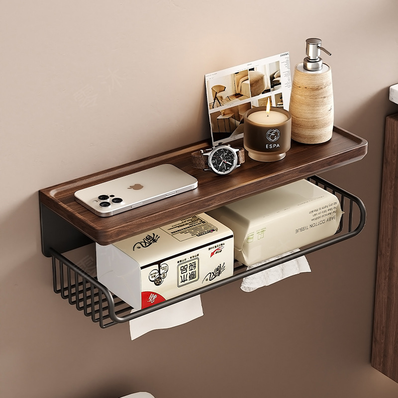 ウォールナットバスルームトイレットペーパーボックスパンチフリーバスルームトイレトイレットペーパータオル収納ラック|undefined