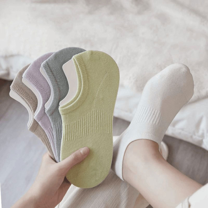 Women's Boat Socks for Spring and Summer, White, Low-Cut, Pure Cotton, Short Socks, Non-Slip, No-Slip Heel, Sweat-Absorbent, Odor-Resistant, Invisible Socks