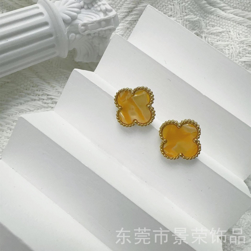 高バージョン 15MM 四つ葉のクローバー ステンレススチール イヤリング ニッチなデザイン、軽量で気質、多用途のイヤリング|undefined