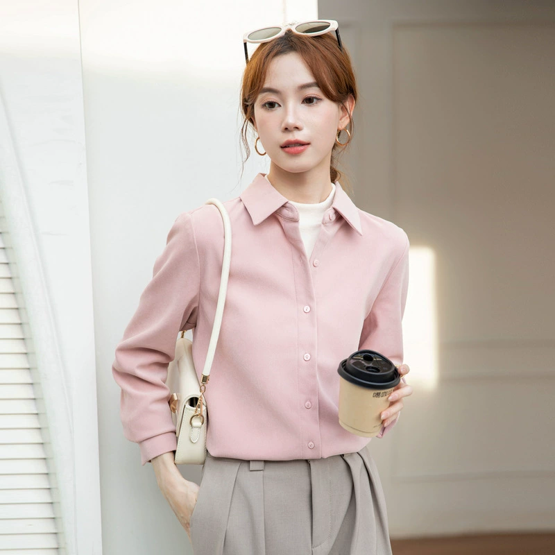 Розовая матовая рубашка Женская осень и зима утолщение