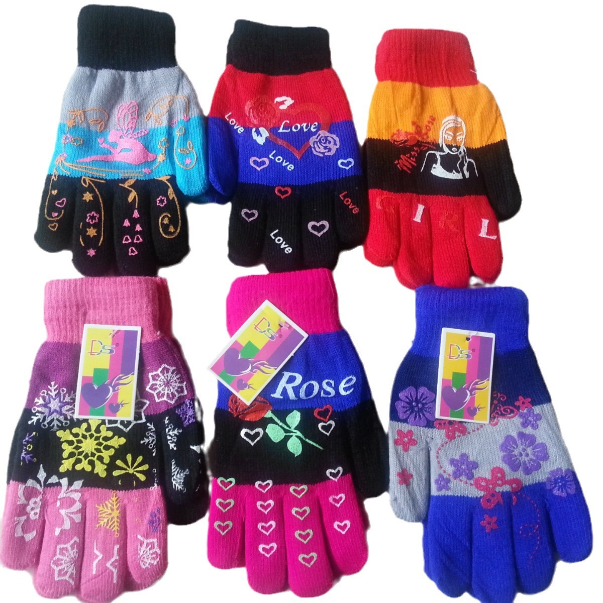 Guantes de punto con lana acrílico 6-color hembra adulto espesado doble capa invierno cálido magia guantes de siesta