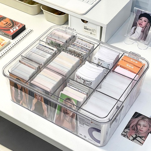 A compact card organizer box with divided compartments and a flip lid—perfect for Ultraman cards, customizable 3-inch game card sleeves, and more.