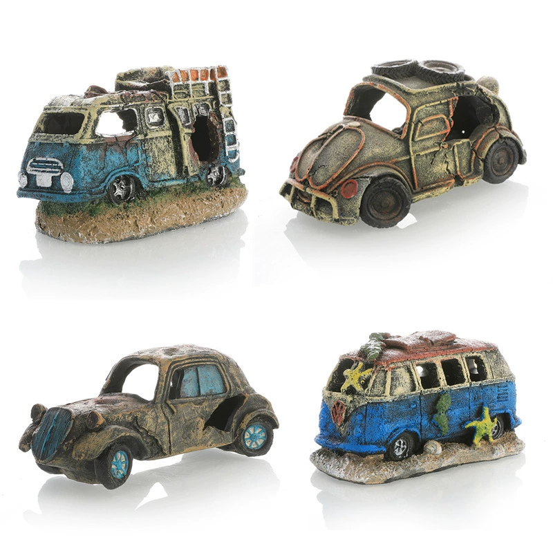 Аквариум декоративный автомобиль Обломки аквариума ландшафтная смола Ремесла рыба и креветки уклоняются от украшения автобуса