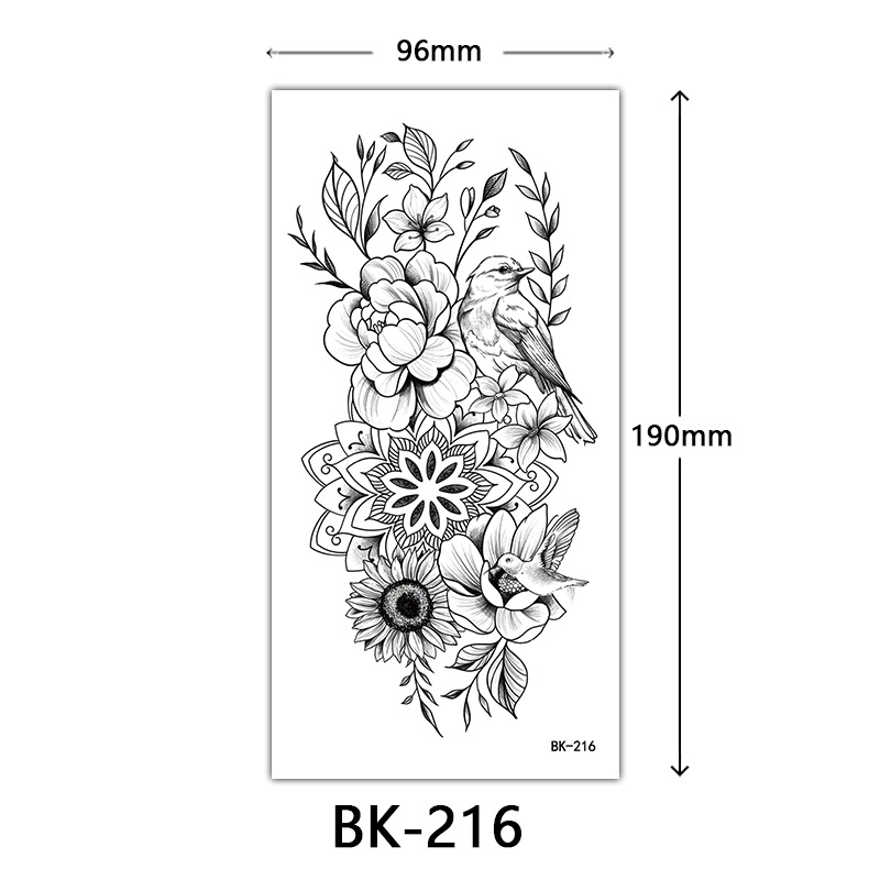 Tatuaje Temporal de Flores Boceto de Papel de Transferencia al Agua, Impresión por Transferencia de Agua, para Cuerpo image 222
