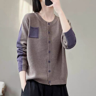 2024 new cotton round neck cardigan vintage sweater coat long sleeve knitted plus size artistic casual top cardigan