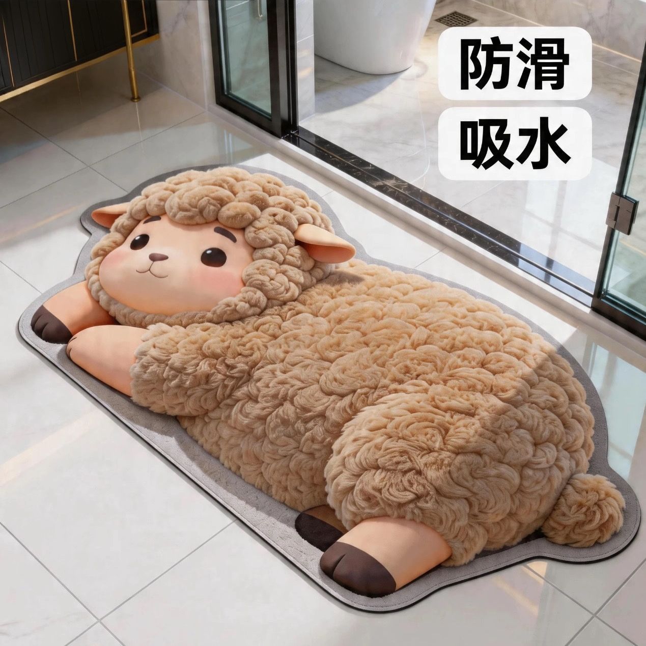 In-Stock Cute Style Diatomaceous Earth Mat, Soft and Adorable Little Sheep Design, Non-Slip Absorbent Foot Mat for Bathroom Entrance, Entryway, and Kitchen