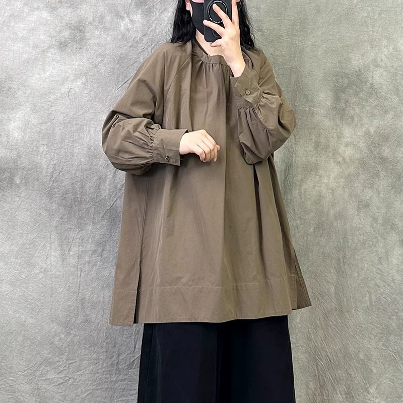 Женская рубашка с круглым вырезом в стиле французского ретро, ​​новинка 2024 года, весенняя свободная рубашка большого размера, повседневный топ с длинными рукавами в западном стиле