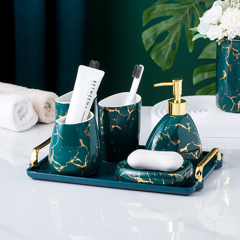 Ceramic bathroom five-piece set, toothbrush set, bathroom accessories, bathroom cup, toothbrush cup set, light luxury cups