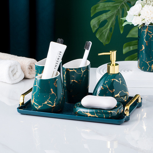 Ceramic bathroom five-piece set, toothbrush set, bathroom accessories, bathroom cup, toothbrush cup set, light luxury cups