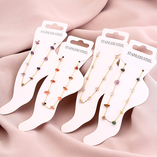 Cross-border Bestselling Summer Fashion Versatile Couple Titanium Steel Ankle Chain for Girls, High-End Peacock Natural Stone Ankle Chain Accessory