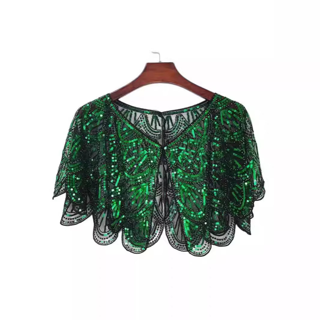 夏季小披肩女亮片钉珠蕾丝短款闪亮夏天外搭女串珠小坎肩披风