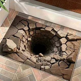 TEMU跨境3D视觉陷阱水晶绒地垫家用入户玄关门口耐磨脚垫贴标代发