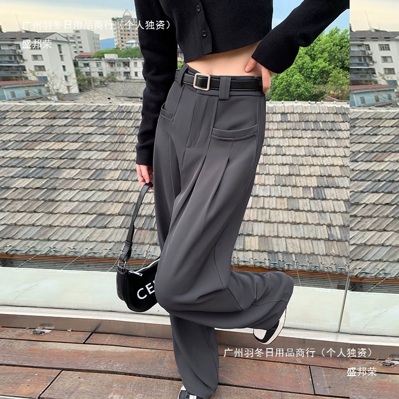 Серые костюмные брюки, широкие брюки для женщин с грушевидной фигурой, драпированные повседневные свободные прямые брюки-карго длиной до пола с высокой талией.