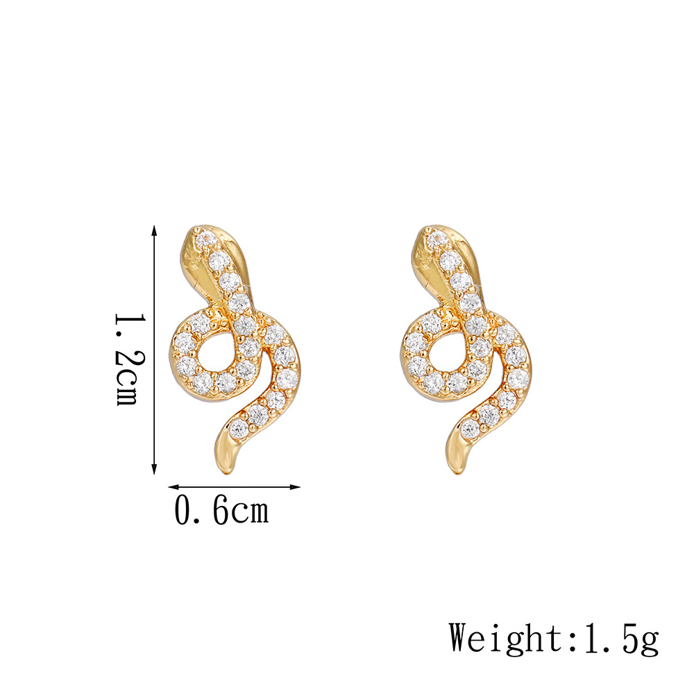 Fashion Animal Copper Gold Plated Zircon Ear Studs 1 Pair