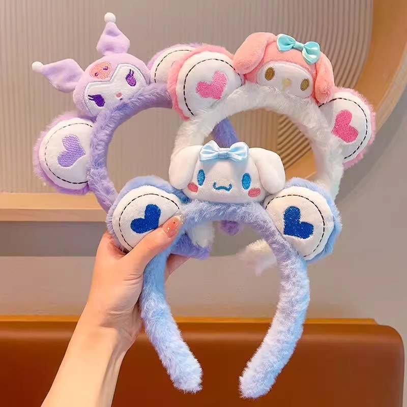 Nuevo otoño y invierno peludo aro de pelo dibujos animados Sanliogou cabeza aro de pelo especial para lavar la cara maquillaje pelo de pelo correa de pelo adornamiento