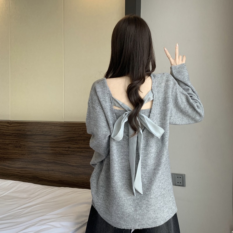 大码慵懒风软糯针织吊带上衣女新款秋冬遮肉显瘦毛衣两件套装|undefined