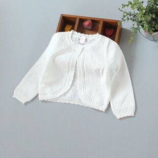 Baby Knitted Outwear Girls Spring Summer Autumn Cotton Thread Small Shawl Kidsren's Long-Sleeved Shawl Baby Cardigan Air-Conditioned Waistcoat