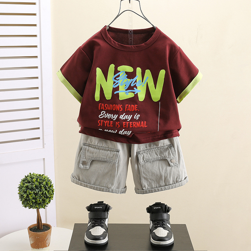 7409 niños coreanos de manga corta verano niño camiseta traje niño bebé cinco puntos pantalones cortos verano 2025 nuevo 5