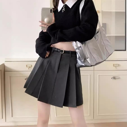 Women's Summer Thin Grey Suit Shorts High-Waisted A-Line Skirt False Pleated Pants for Outerwear