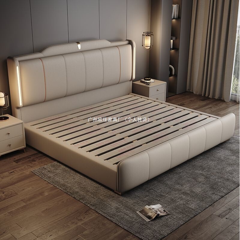 Italian-Style Light Luxury Bed with Lights, Internet-Famous Bed, Master Bedroom Double Bed, Modern Minimalist Leather Bed, Air Pressure Storage Bed, Wedding Bed Italian-Style Light Luxury Bed with Lights, Internet-Famous Bed, Master Bedroom Double Bed, Modern Minimalist Leather Bed, Air Pressure Storage Bed, Wedding Bed