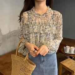 超仙设计感小众衬衫2025春秋长袖洋气上衣女韩版小衫夏碎花雪纺衫