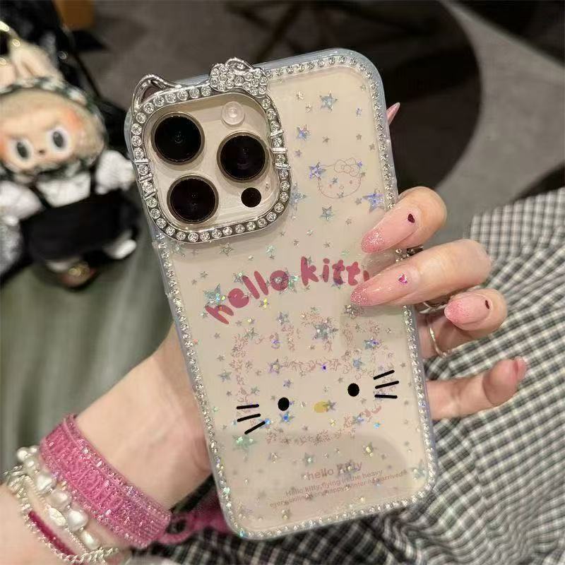 Ins Floral Kitty Cat Phone Case Suitable for Iphone17Promax with Cat Ears and Sparkling Diamonds 16Pro/15 Dot Diamonds 14 Ins Floral Kitty Cat Phone Case Suitable for Iphone17Promax with Cat Ears and Sparkling Diamonds 16Pro/15 Dot Diamonds 14