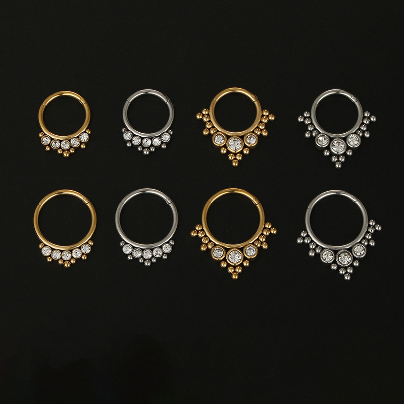 5g Weight 0.03µm-0.05µm Gold Plating Thickness PVD Coated Gold Plating Process Streetwear Geometric Stainless Steel Inlay Zircon Nose Ring