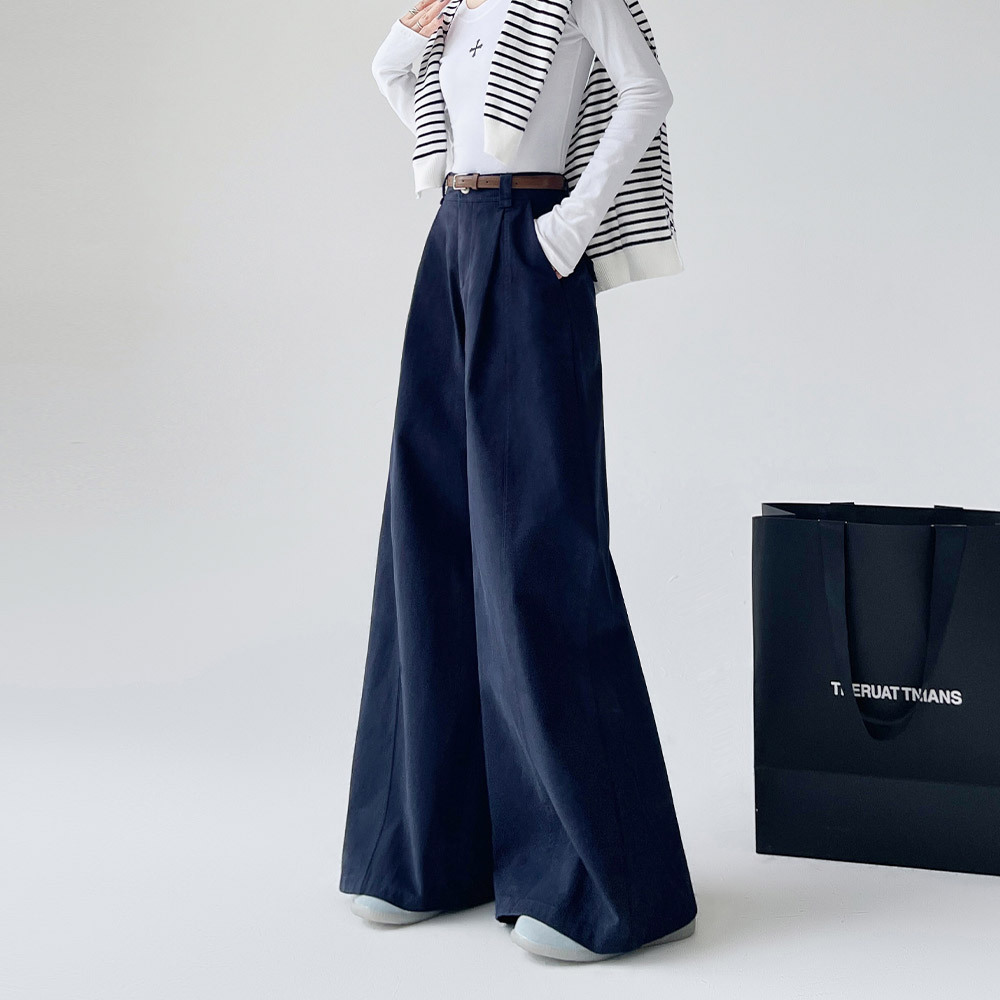 2025秋冬新款大裤脚喇叭裤女高腰直筒休闲长裤女松紧腰拖地阔腿裤