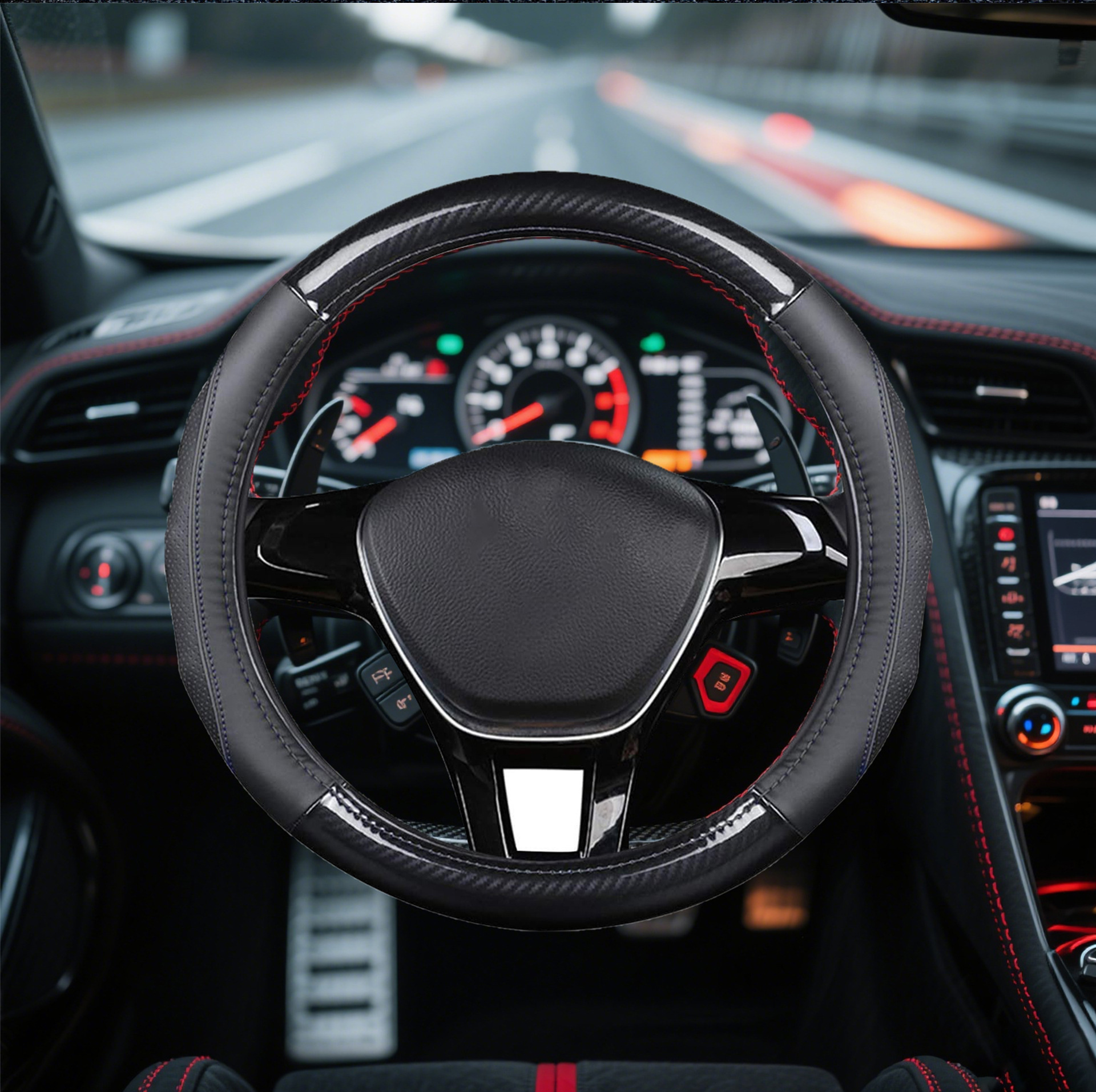 New Cross-Border Popular Car Steering Wheel Cover, Napa Leather, Universal for All Seasons, Sporty, Fashionable, Anti-Slip Protective Cover