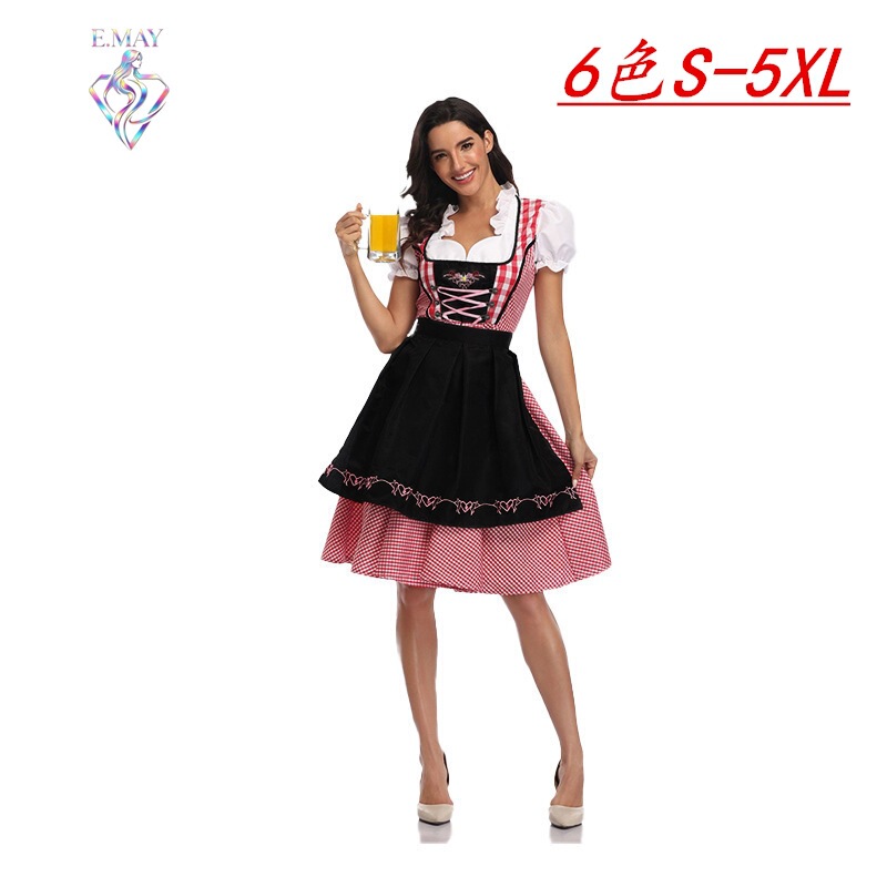S-5Xl Amazon Export Hot-Selling Beer-Themed Plaid Dress German Oktoberfest Party Dress
