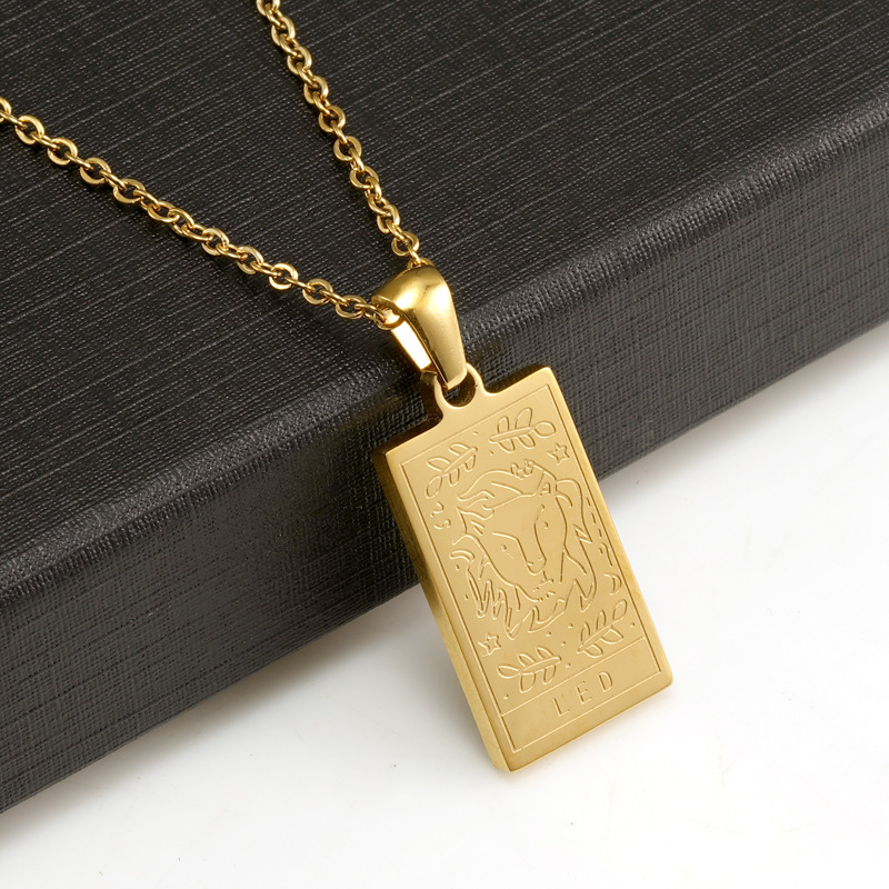 Retro Square Constellation Titanium Steel Inlaid Gold Pendant Necklace