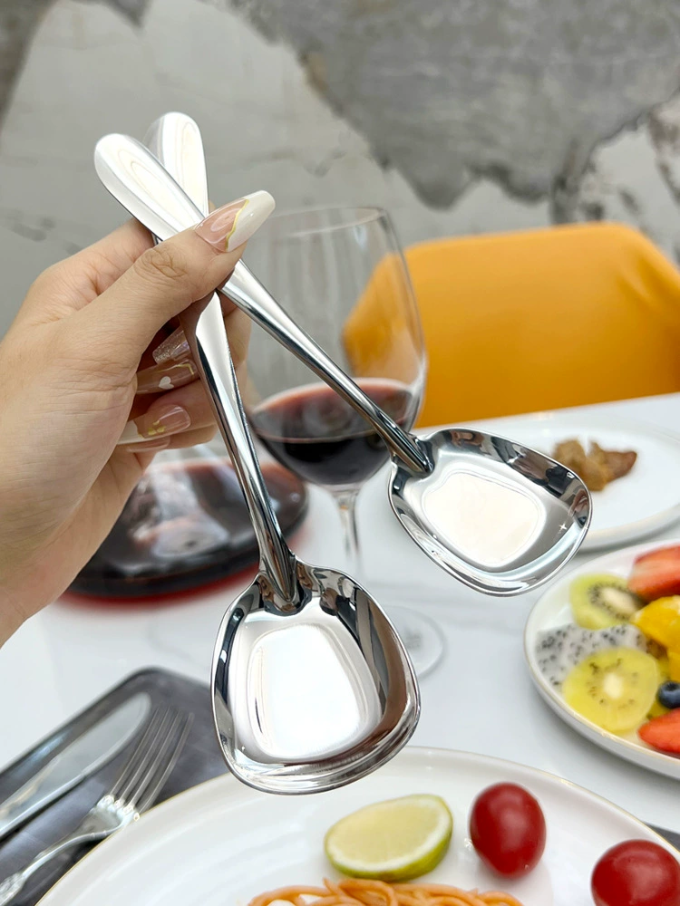 Ложка из нержавеющей стали 304, креативная бытовая ложка с длинной ручкой, плоское дно, детская студенческая ложка, ложка с квадратной головкой, ложка