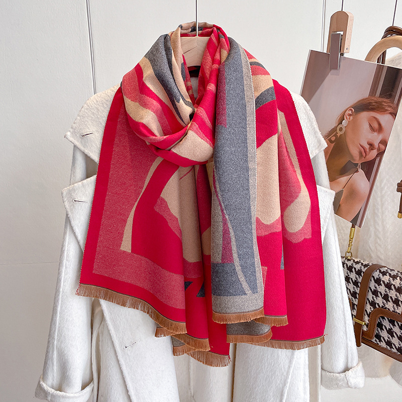 2023 estilo coreano nuevo color a juego jacquard Cachemira aire acondicionado mantón floral impresión engrosada hombro bufanda caliente para las mujeres