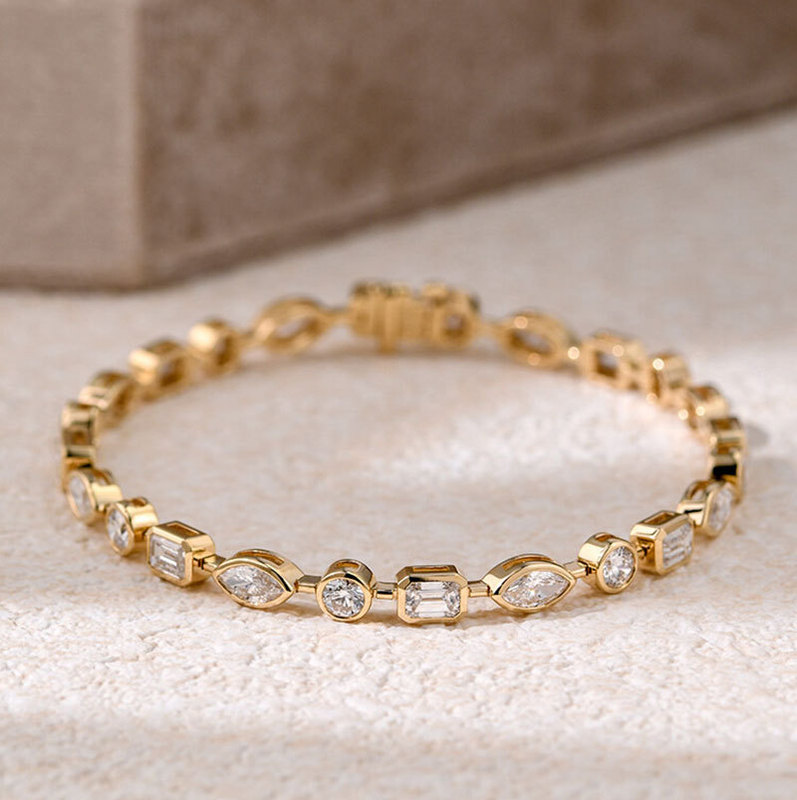 Customized 18K Gold Au750 Tennis Bracelet with Cultivated Diamonds, 14K Gold Au585 Bracelet, European and American Cross-Border